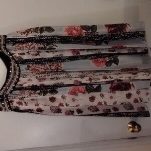 Floral Midi Skirt with Black Accents